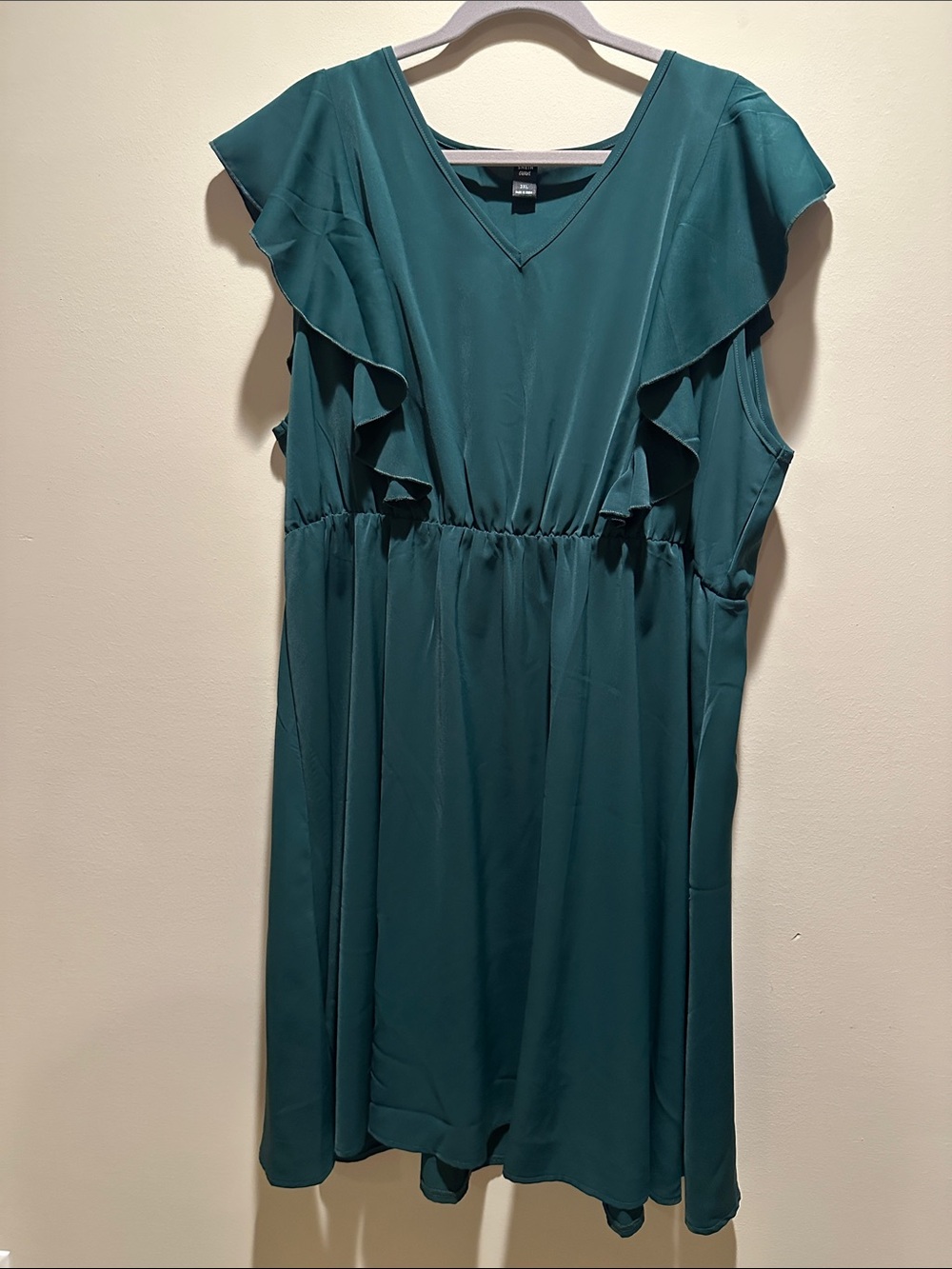SHEIN Teal Ruffle Sleeve V-Neck Midi Dress